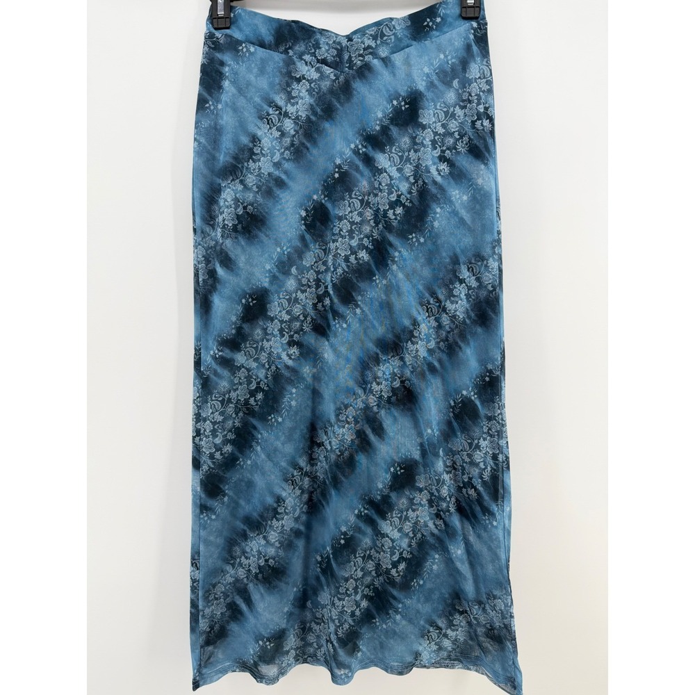 Urban Outfitters Blue Floral Mesh Overlay Maxi Skirt Lined Womens L Straight Y2K